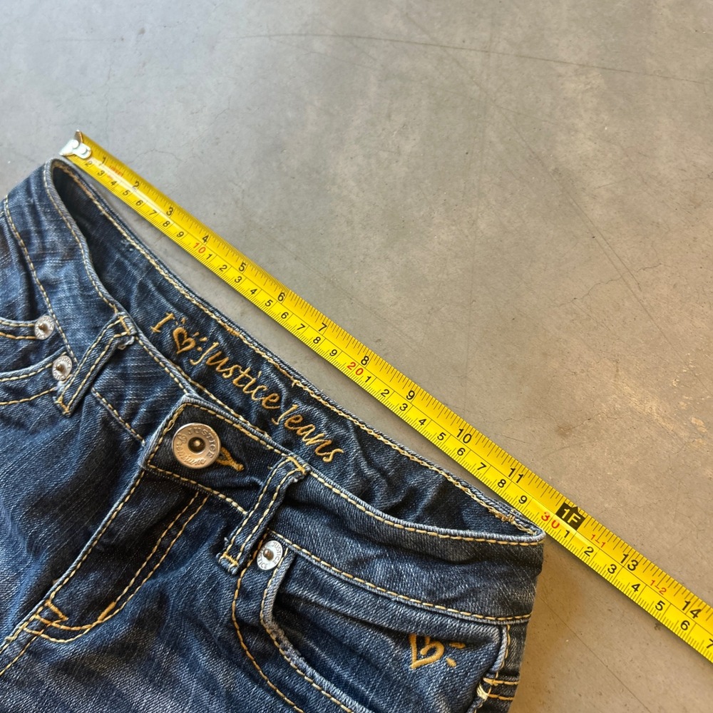 Justice Jeans Mens Dark Wash Distressed Bootcut Denim Rhinestone Pockets 24x27 - Picture 5 of 8